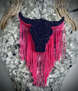 Bull Head car freshie Black W/ Pink fringe