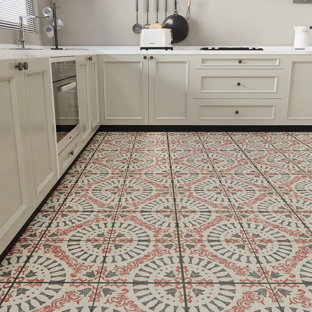Jeedeson Peel-and-Stick Vinyl Floor Tile Roll, 120in x 24in Self-Adhesive Retro Colorful Flooring for Bathrooms, Kitchens, Easy to Clean & Removable, Vinyl Flooring