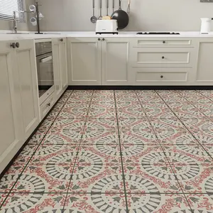 Jeedeson 120″ x 24″ Stick on Flooring Tile Roll For Bathrooms and Kitchens,Easy to Clean Removable Retro Colorful Design self-adhesive