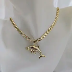Cadena 250 y Pendiente Delfin 039 Unisex Gold Plated Necklace with Dolphin Charm for Men and Women