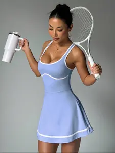 Women's Sporty Dress Cute Sexy Back Cross Tennis Athletic Dress Yoga Running Skirt Elastic Comfort Outdoor Exercise Set Fashion Striped Color Block