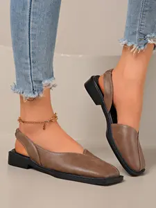 Women's Vintage Lightweight Square Toe Slingback Flat Shoes, Flat Heel Easy Walk Comfortable Outdoor Casual Walking Shoes, Stylish and Versatile Flats Rubber