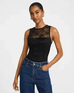 Express Lace Crew Neck Sleeveless Bodysuit