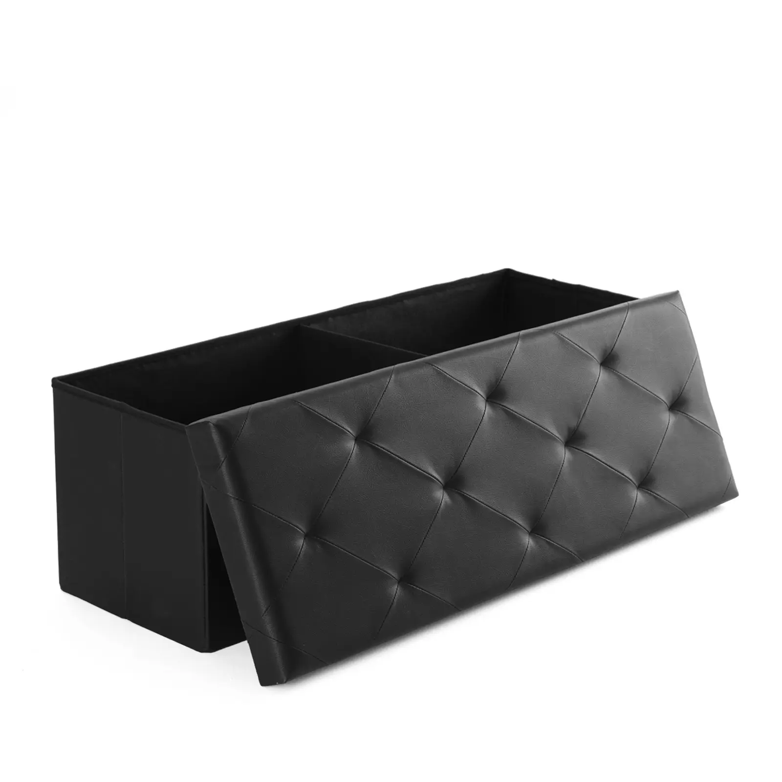 Sweetcrispy Folding Storage Ottoman Bench, Waterproof Faux Leather Tufted Bed End Bench, Heavy Duty Shoe Bench & Toy Chest for Bedroom, Living Room, Grey