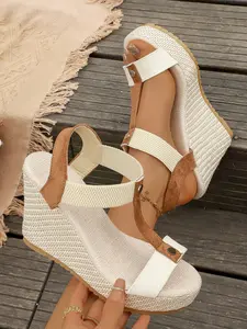 Summer Elegant Women's Stylish High Heel Wedge Sandals, Waterproof PU Roman Slippers, Baroque Pattern, Less Than Ankle Height, Perfect for All Seasons