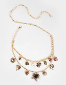 Heart Charm Chain Belt, Antique Gold