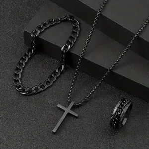 Cross Pendant Necklace + Bracelet + Ring Three-piece Set Creative and Versatile Design Set Gift