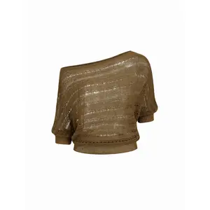 Cider Knit Asymmetrical Neckline Middle Sleeve Top