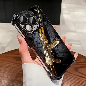 Trendy Cool Gold Weapon MoneyLuxury Fashionable Ins Four Corner Airbag Anti-drop,Slip Phone Cases for IPhone 17 16 15 14 13 12 11 X XS Pro Max Plus Shockproof Cover,To Family,Boy,Girl,Friends,Man,Women As A Birthday Gift