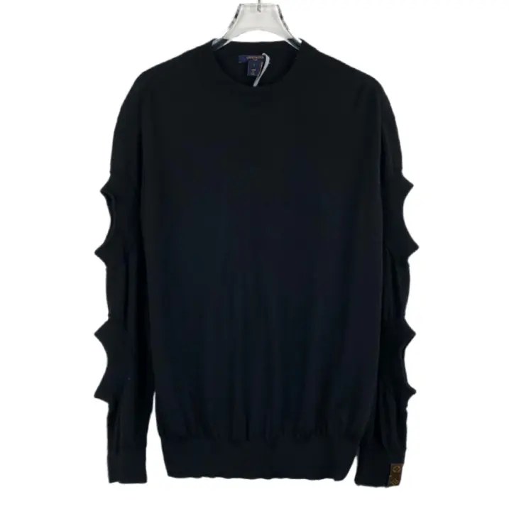 CALUXA- Louis Vuitton Black Distressed Wool Crewneck Sweater Size 42