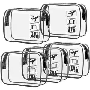 5 Pack TSA Approved Clear Toiletry Bags, Reusable Travel Cosmetic Pouches, Quart Size Carry-On for Airport Airline Liquids Rule Compliance