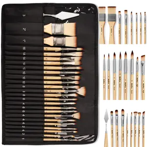 Nicpro 24 Pack Paint Brushes Set, Acrylic Paint Brush, Enhanced Synthetic Art Painting Supplies for Acrylic, Oil, Watercolour & Gouache Kids Adults with Cloth Roll Case and Palette Knife - Gift Package