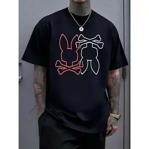 Red And White Bunny Skull With Crossed Bones Representing A Playful Yet Edgy Vibe Casual T Shirt For Adding A Unique Touch To Your Wardrobe 100% Cotton