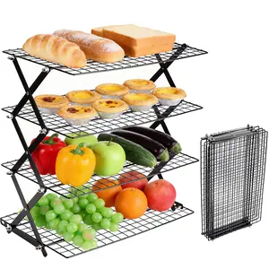 LAKE TIAN 4 Tier Collapsible Cooling Rack, 3 Setting Adjustable & Stackable Baking Rack, Perfect for Baking Cookies, Bread & Pastries, Ideal Baking Must Have Gift