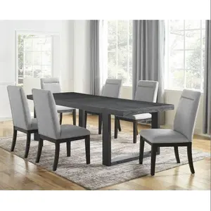 Luxe Divine Collection ~ Yves - 9 Piece Dining Set - Black & Gray, With 8 Chairs