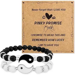Yin Yang Matching Bracelets for Couples - Perfect Graduation, Engagement, Long Distance, Valentine's Day Gifts - Natural Stones, Flexible String - Ideal for Boyfriend Girlfriend, Husband Wife, Best Friends