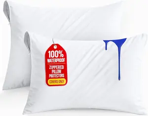 Bedding Set of 2 Waterproof Pillow Protectors with Zipper Queen Size (White), Ultra Soft Pillow Covers, Bed Bug and Dust Mite Proof Pillow Encasements, Moisture Wicking Pillow Cases