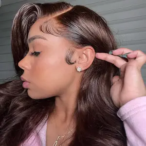 Mscoco Hair Dark Brown Body Wave And Straight Glueless Human Hair Wigs #4 Colored 13x4 Full Frontal Lace Wig