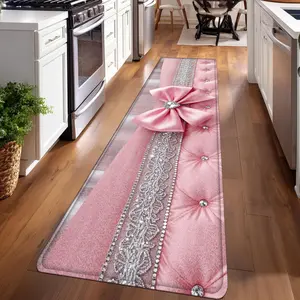 1PC，Pink Bow with Diamond DecorationPatterned strip rugs, used for everyday or festive decorations, entryway mats, RV mats, bathroom non-slip mats, bedroom bedside mats, and kitchen mats, Home Decorative Rug, Decorative Area Rug