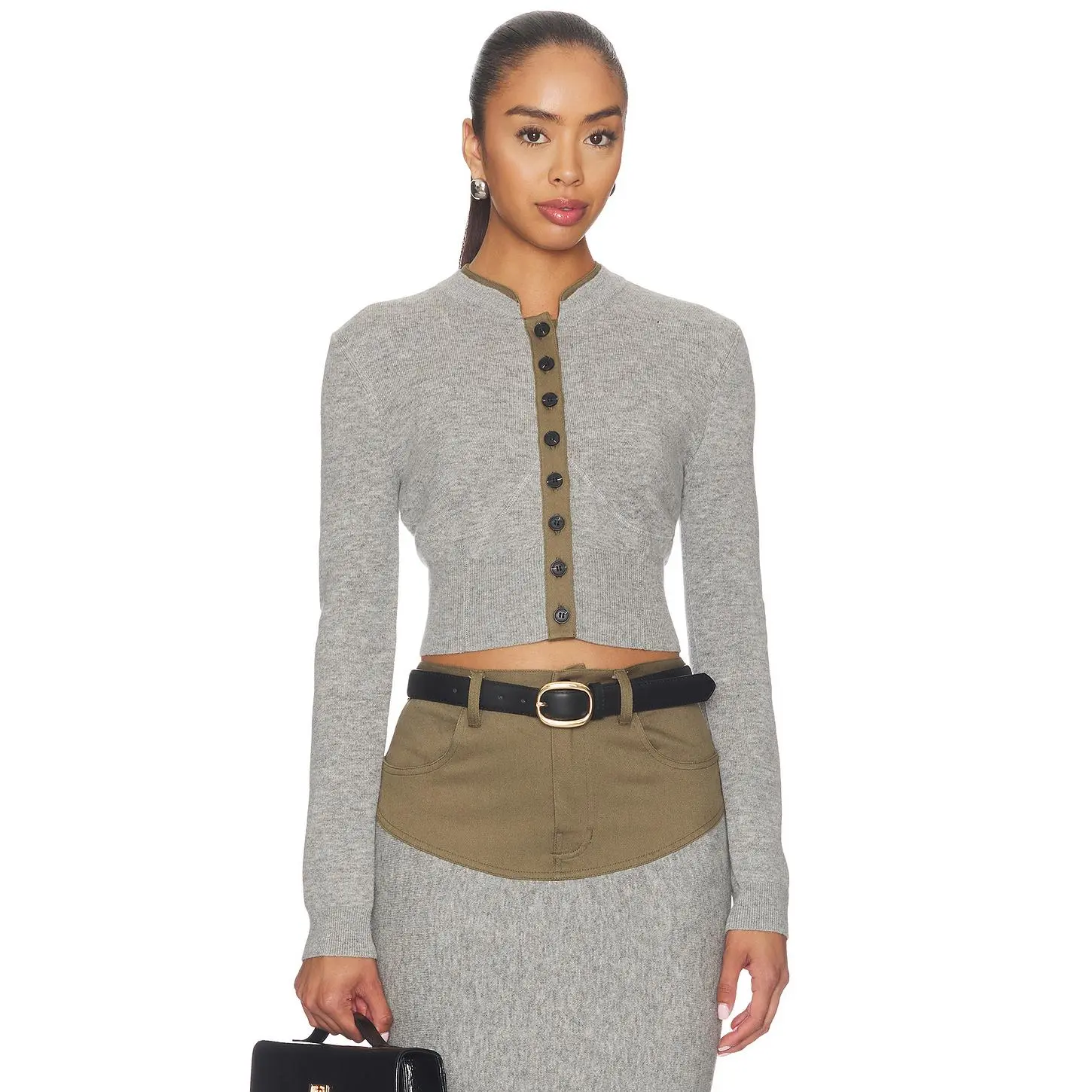 self-portrait Grey Contrast Placket Cardigan in Grey