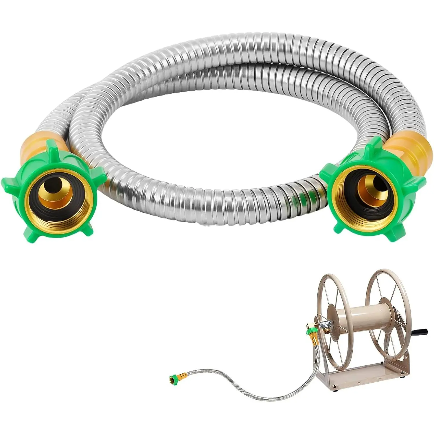 3ft Short Garden Hose with Female to Female Connector - Metal Leakproof Leader Hose for Hose Reel, Heavy Duty 304 Stainless Steel Flexible Hose for Outdoor Garden Watering  Pet Cleaning
