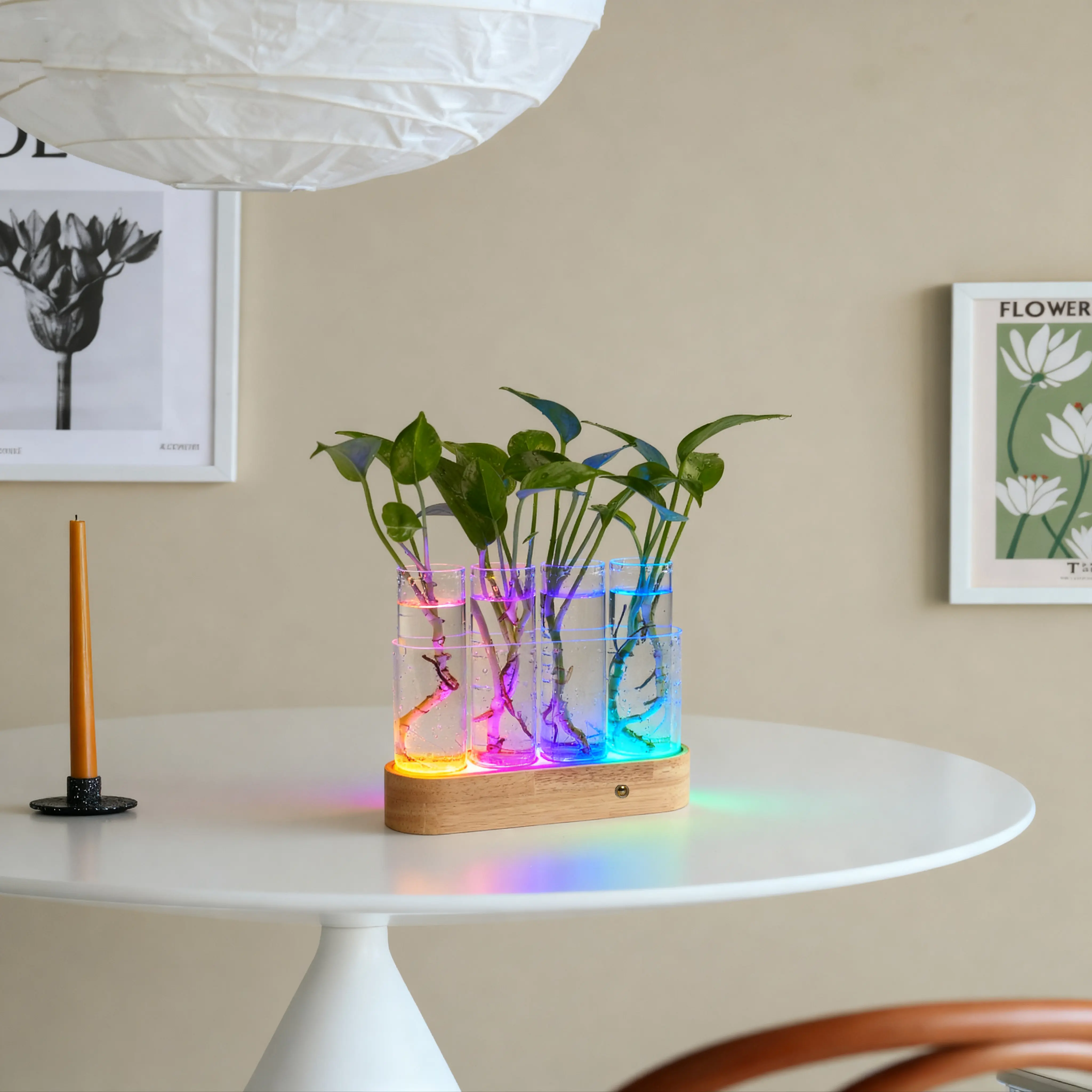 Plant Propagation Station With LED Grow Light, Glass Tube Hydroponic Vase, Indoor Plant Rooting Planter For Cuttings, Desktop Table Lamp, Bedroom Office Home Decor, RGB Color-Changing Light