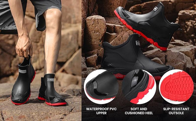 Unisex Lightweight Anti-Slip Rain Boots | Stylish Short Boots, Versatile for Car Washing and Outdoor Use, Wear-Resistant Non-Slip Sole, Suitable for All-Year Round, Round Toe Design