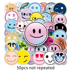 50 Self-Adhesive Smiley Face Stickers, DIY Cup Phone Luggage Decals, Party Decor, Ideal Gift for Friends Family