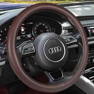 Heavy Duty Pure Cowhide Steering Wheel Cover,  Steering Cover Brown Leather Steering Wheel Cover with 15 Inches Universal Fit (Brown-1)