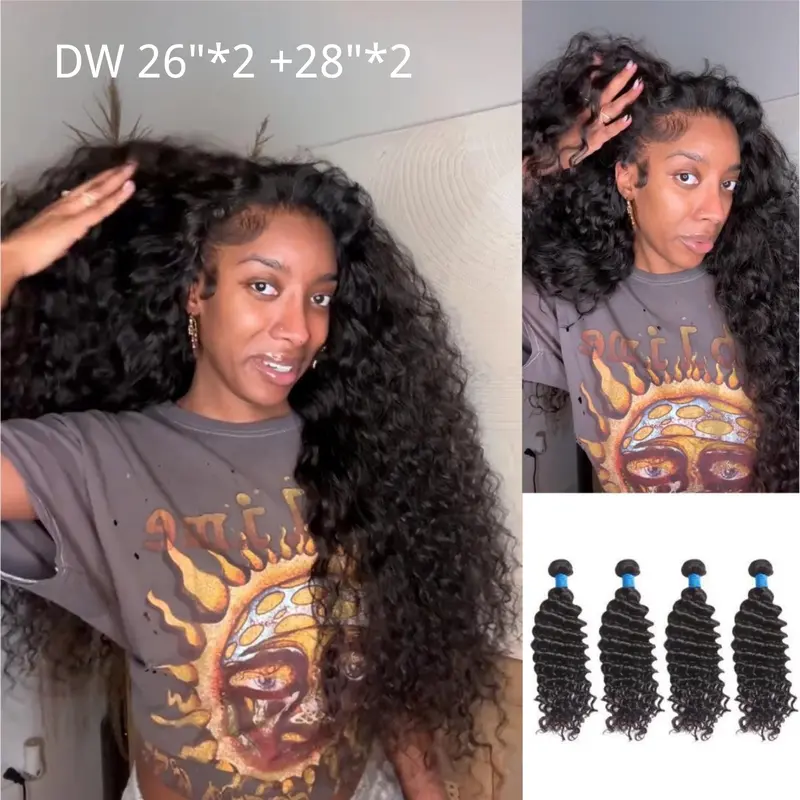 [Ashine] Vacation Hair 10A Brazilian Virgin 100% Human Hair Deep Wave Deep Curly Bundles Sew In Quick Weave Ponytail Closure Extensions One-directional Cuticles-sleek, Tangle-resistant, and Re-wearable 12-30 Inches Afro Kinky Bulk