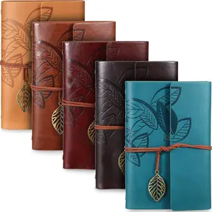 5 count Journal Notebook Refillable Leather Diary Leather  Writing Journal Travel Business Work Notebook Gifts Bulk For Women Men With Blank Pages And Retro Pendants, 7 X 5 In