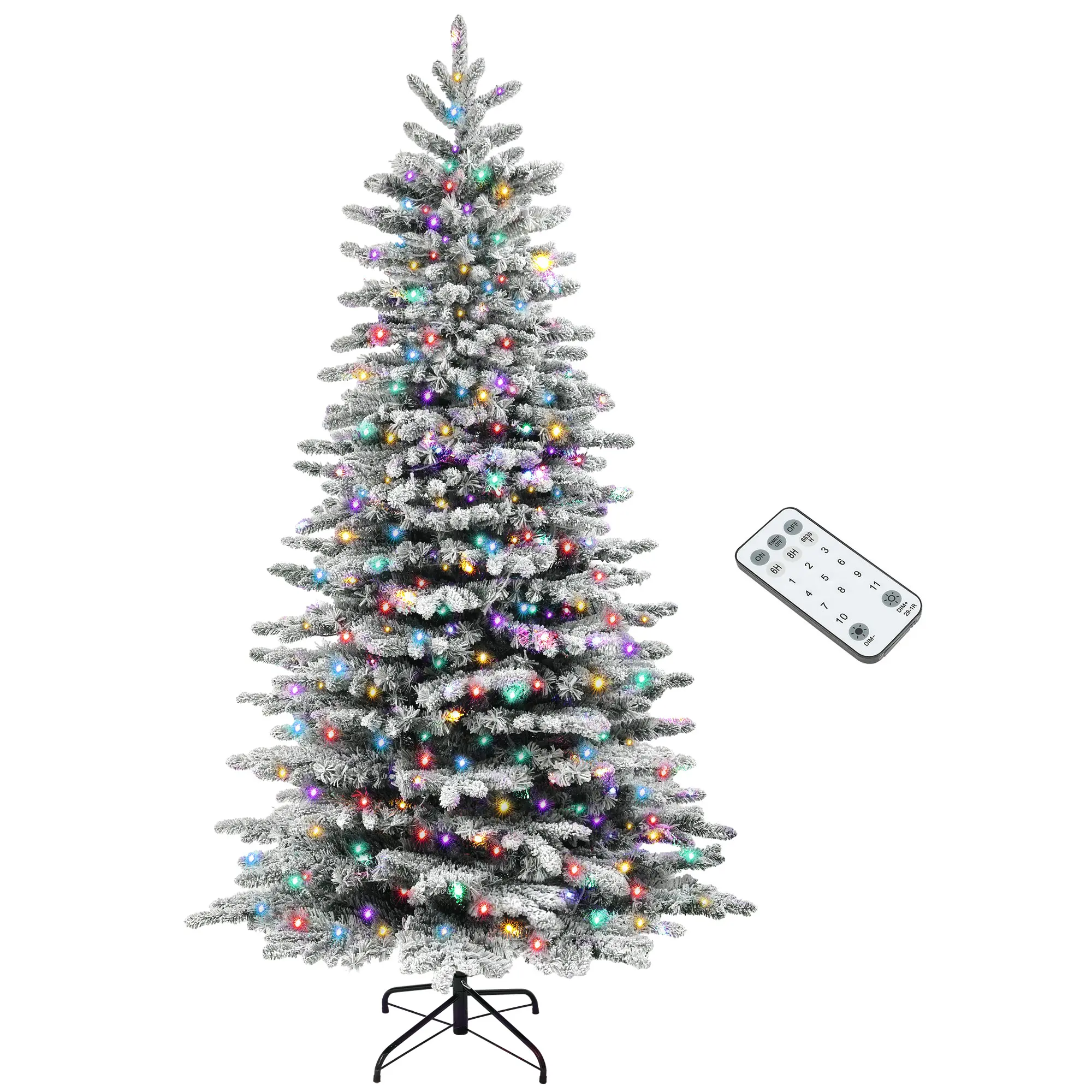 7.5ft Pre Lit Flocked Christmas Tree 500 LED Lights Warm White Multicolor 11 Modes Timer Remote for Family Room Foyer Balcony Easy Assembly