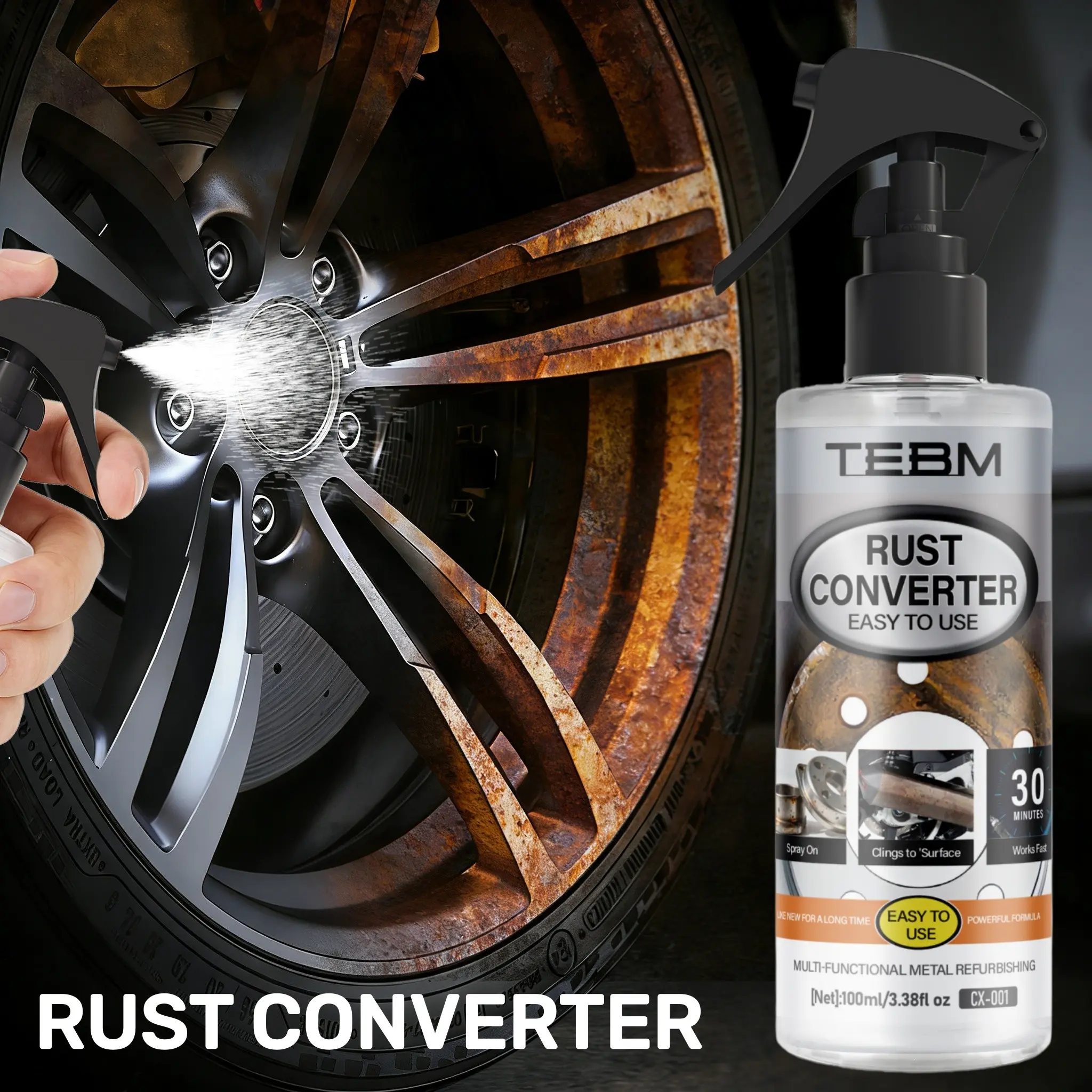 Metal Rust Remover Spray, Automotive Rust Remover, Prevents Rusting, Revitalizes Metal Parts, Shines Like New, Press Nozzle to Remove Rust, Easy to Use, Rust Converter