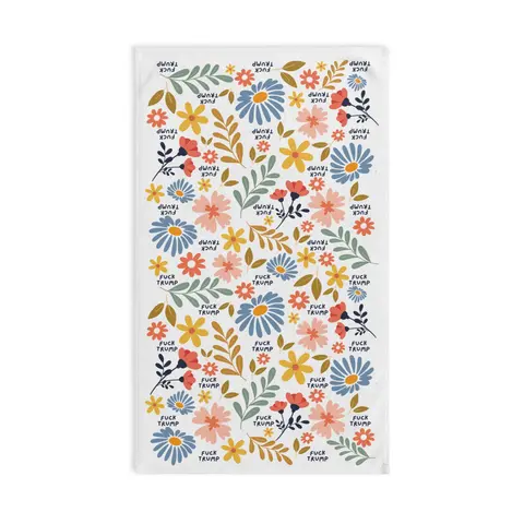 Subtle Retro Flower Hand Towel, Funny Political Home Decor, Flower Kitchen Towel, Retro Floral Home Decor, Liberal Gag Gift, FDT Bath Towel
