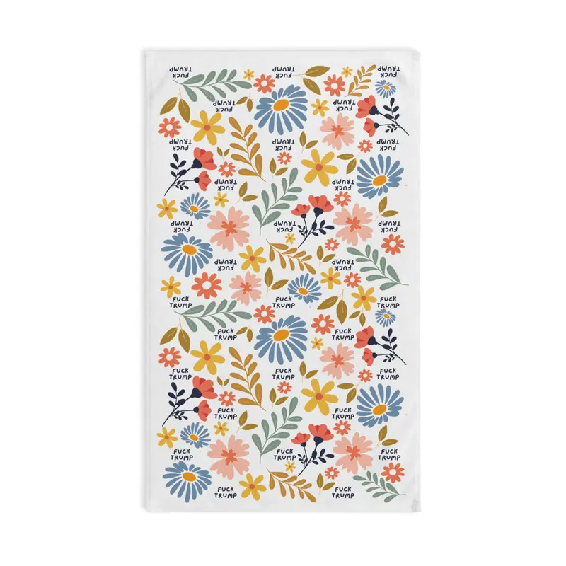 Subtle Retro Flower Hand Towel, Funny Political Home Decor, Flower Kitchen Towel, Retro Floral Home Decor, Liberal Gag Gift, FDT Bath Towel
