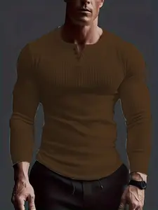 Viral Ribbed Henley Shirt Men | Slim Fit Curved Hem Long Sleeve | TikTok Trendy Gym & Daily Wear Top