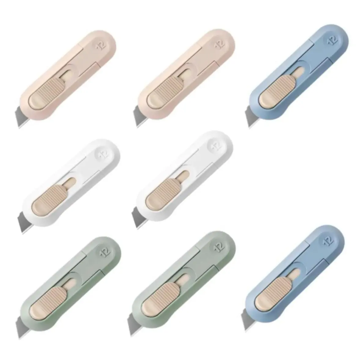4 Pcs Mini Utility Knife Mini Kit - SK5 Retractable Blade ABS Plastic Box Cutter, 8×2.5 Cm Automatic Rebound Safety Letter Opener, Compact Portable Razor Sharp Cutting Tool with Comfortable Grip for Office, DIY Projects (Blue, Green, Pink, White)