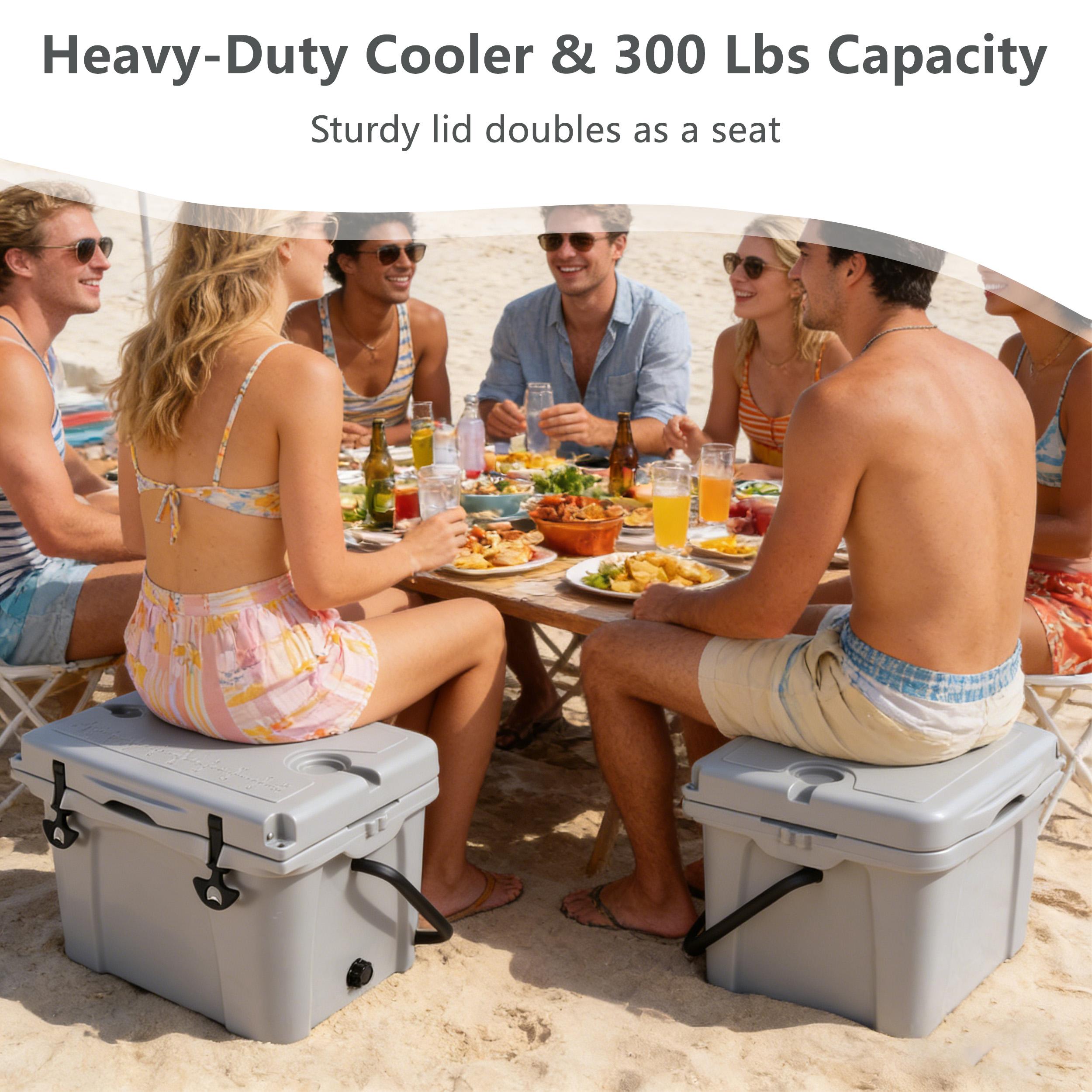 Dufominc 25QT Volume Sturdy Rotational Mold Insulated Hard Cooler with Ergo Handle, Large Size, Bottle Opener, Cup Holder, Forming Ruler, 5-7 Day Ice Retention for Camping, Beach, Travel