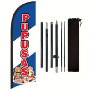 Pupusas Shop Flag, Polyester Advertising Flag with Flag Pole and Ground Stake, Outdoor Promotion Banner Decoration
