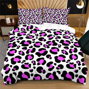 Pink leopard print duvet cover, bold color, personality suitable for young adults bedroom decoration gift, including 1 bed duvet cover and 1 or 2 pillowcases without core and pillow