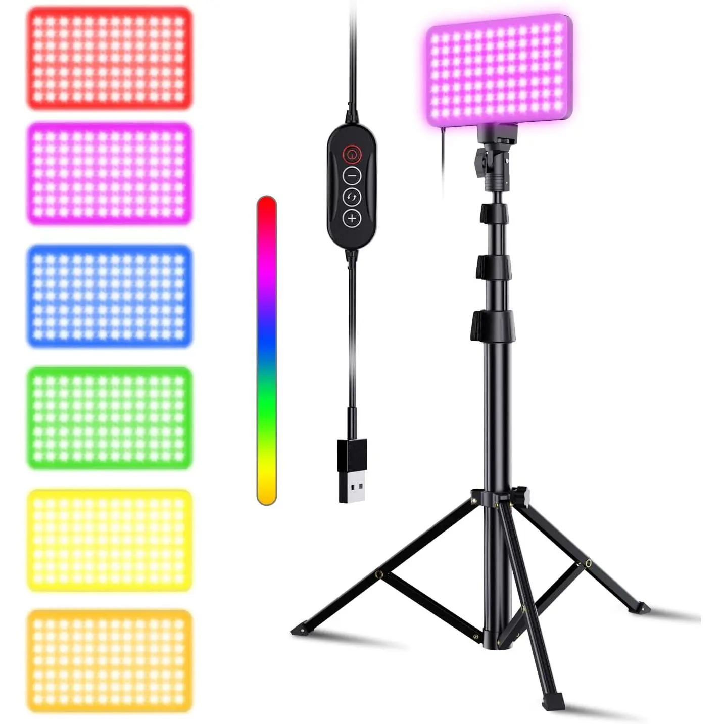 52" Extended RGB LED Photography Video Light (21" Collapsed) with 77 RGB Beads, All-Aluminium Tripod, Unique Light Modes, Inline & Remote Control, USB Power, Portable Adjustable Design, 14 Colors for Photo Shoots, YouTube Content Creation
