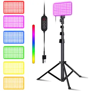 52" RGB LED Photography Video Light, 77 RGB Beads, All Aluminum Tripod, Unique Light Modes, Inline Contoller, USB Powered, Portable, Adjustable, 14 Colors, Game Streams, YouTube