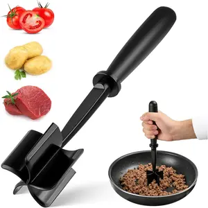 Masher, Ground Beef Chopper Tool with 5 Curve Blades & Ergonomic Handle, Nylon Hamburger Smasher Tool Heat Resistant Non