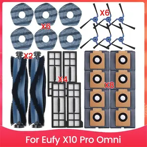 For Eufy X10 Pro Omni Robot Vacuum Parts Main Roller Side Brush Filter Mop Cloth Dust Bags Accessories Kit