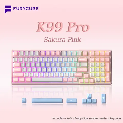 FURYCUBE K99 Pro Full Size Gasket Wireless Mechanical Keyboard - 99 Keys, RGB Lighting, PBT Caps, Hot Swappable 3/5 Pin, Tri-Mode Wired/Bluetooth/2.4G, Side Engraved, Gaming Keyboard Accessories for Laptops/Computers, Multi OS Compatible, E-Sports Ready