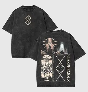 valentine shirts Blasphemous Men's Washed Short Sleeved Top, Unisex Game Shirt, Menswear Collar Cotton Fabric Seamless Tshirt Streetwear apparel 90s Soft Classic Clothes Black