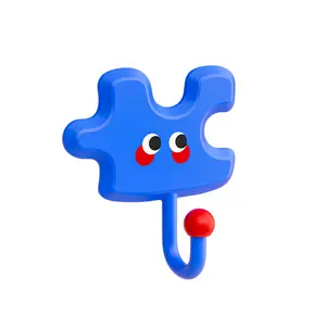 Mixed Color 4 Pack Durable Modular Puzzle Wall Hooks with Playful Faces - Interlocking No-Drill ABS Adhesive Hangers (0 - 5 Kg Capacity) for Keys, Bags, Room Decor & Household Items Decor, Damage-Free Home Organizer for Bedrooms, Entryways