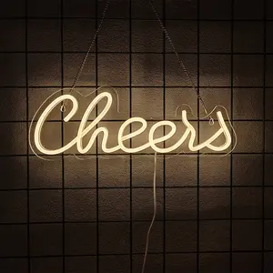 Cheers Neon Sign USB Powered,LED Neon Light Sign for Wall Background Decor,Cheer Light Up Sign Neon for Bar Birthday Party Wedding(Warm White)