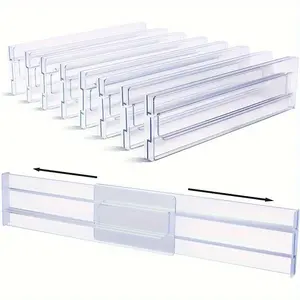 Adjustable Transparent Drawer Dividers, Expandable Storage Box for Clothes Kitchen Utensils Underwear, No Drilling Required