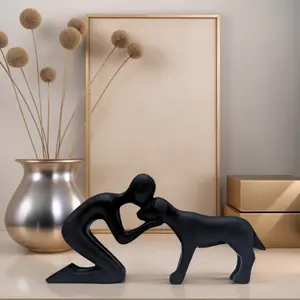 Creative Dog and Owner Resin Statue, Personalized Home Office Art for Pet Lovers, Ideal Gift for Dog Owners, Modern Decorative Dog Figurine, Sculpture Desk Decor